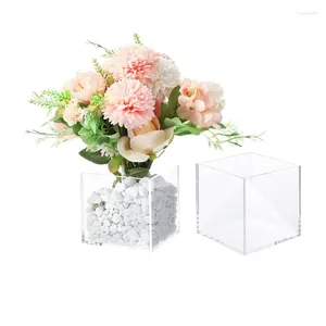 Vazen 1 stks heldere acryl vierkante kubus vaas voor bloemen decoratief middelpunt huwelijkse huiskantoor bloemendecor (5x5x5inch)