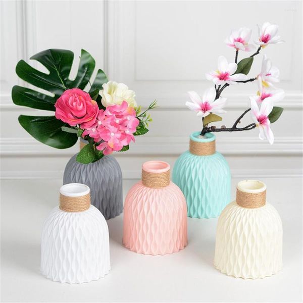 Vases 1 pièces Vase à fleurs moderne blanc rose en plastique Pot panier nordique maison salon décoration ornement Arrangement