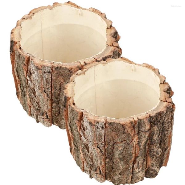 Jarrones 2 pcs cortada fuente de madera olla jarrón rústico contenedor de troncos de madera cubeta de granja plantador creativo