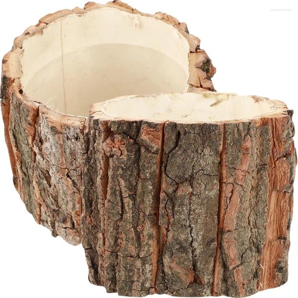 Vases 2 PCS Bark Fountain Wood Planter Natural Home Decor Flowerpot Bois Deculants en bois Décorations de maison