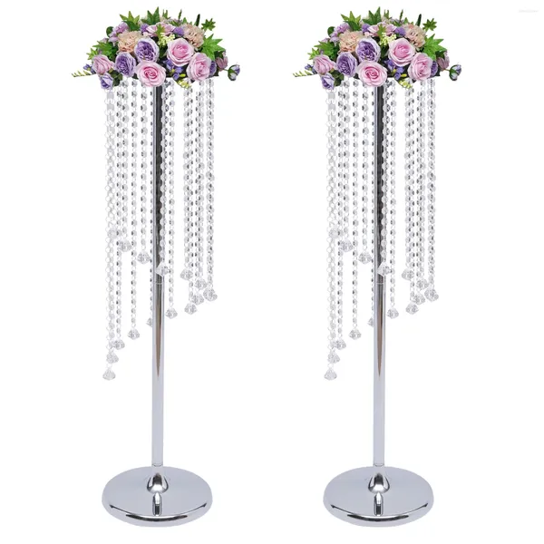 Vases 2 PCS Prandant le sol 35.4 pouces Crystal Vasewedding Centres de table Fleur Silver Silver