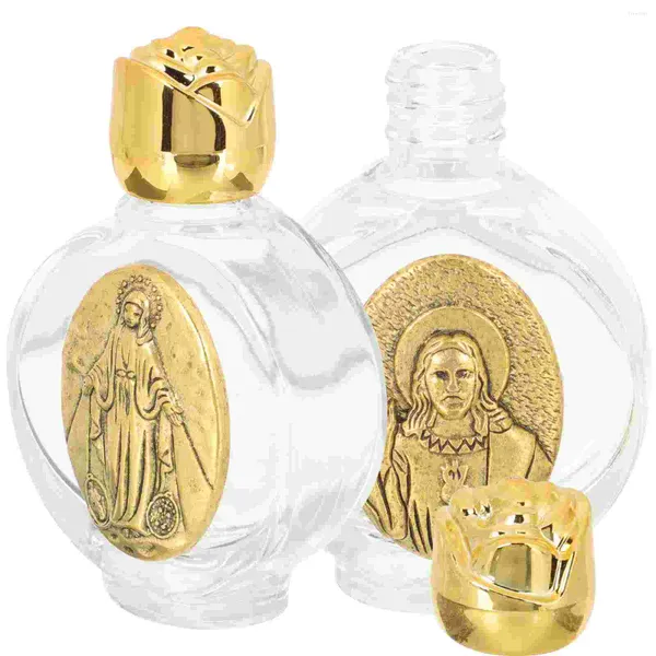 Jarrones 2 PCS Botella de agua bendita Decoraciones de bautismo de boda Decorar fuente Fuentes decorativas de vidrio recargables para el hogar