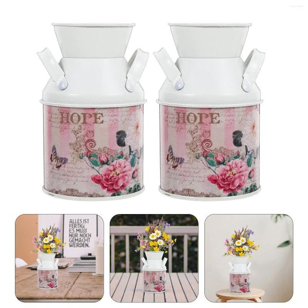 Vases 2 PCS Planter Decor for Living Room Flowers Holder Vintage Ceramics Decorations Hand Painting Decorative Fer