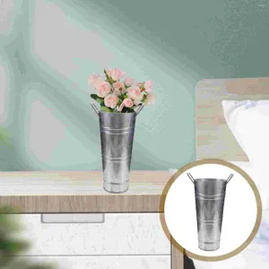 Vases 2 pièces rétro étain baril vase seau en métal planteurs décor seaux floraux pot de fleurs