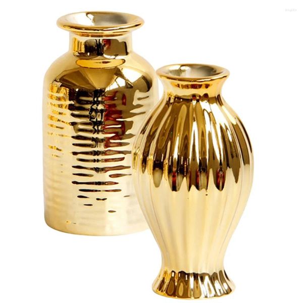 Vases 2 PCS Small Golden Vase Nordic grandes fleurs modernes Grand sol de fenêtre de fenêtre maîtresse