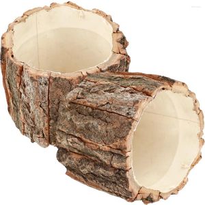 Vases 2 pcs souche d'arbre écorce décor rustique pots de plantes en bois bonsaï planteur