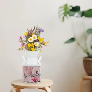 Vases 2 pièces Vase décoratif moderne grande décoration galvanisé pot à lait support de fleur