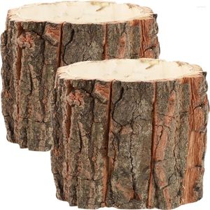 Jarrones 2 pcs pilotes de madera fuente de boda plantillas suculentas de madera macizo de madera maceta