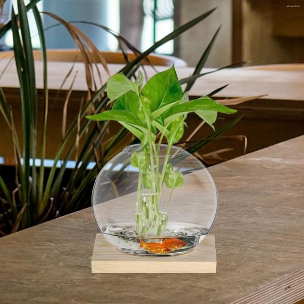 Jarrones 2 juegos Jarrón de vidrio botánico Color de madera moderno Decoración para el hogar Terrarios de propagación de plantas Alto borosilicato para pedestal