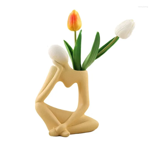 Vases 2024 Forme de corps humain unique Creative Home Decor Blanc Jaune Rouge Vase à fleurs en céramique