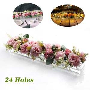 Vazen 24 gaten helder acryl bloem vaas rechthoekig voor eettafel bruiloft decoratie roze geschenkdoos met licht bureaublad home decor 230428