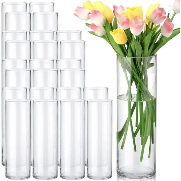 Jarrones 24 paquete de cilindro de vidrio para portavoz de la pieza central decoraciones de flores transparentes (4 x 12 pulgadas) Freight Free