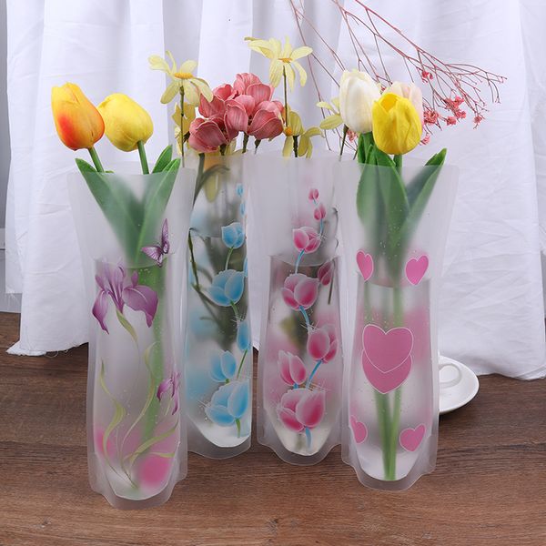 Vases 27 X 12 cm Accueil Fraîcheur PVC Plastique Pliable Transparent Vase Fleurs Jardinière Arrangement De Fleurs Vase 230906