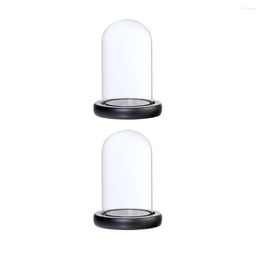 Vases 2pcs 7x12cm couvercle en verre transparent paysage vase terrarium conteneur porte-fleur dôme pour Noël mariage décoration de la maison noir