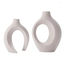 Vases 2pcs Ornement en céramique Ornement Set White Flower Pot Belle décoration intérieure Arat à l'artisanat non émaillé salon