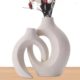 Vases 2PCS Ornements en vase en céramique Set Creative Creative White Finged Finage non vitré Fleur séchée hydroponique à la maison |Appareil