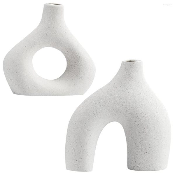 Vases 2pcs vase blanc en céramique ensemble fleur irrégulière style minimalisme décoratif pour la maison moderne d'herbe de Pampas