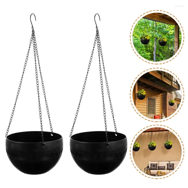 Floreros 2pcs Auto Riego Colgando Planta Pot Plástico Flor interior al aire libre con red