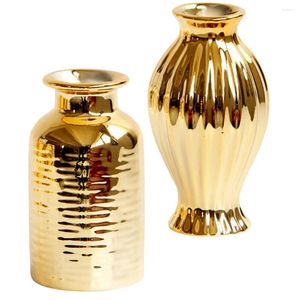 Vases 2pcs Small Golden Vase Tables Tablescape décor maître pièce en vrac Mini Orchidés Roses Modern Flower Water Bottle