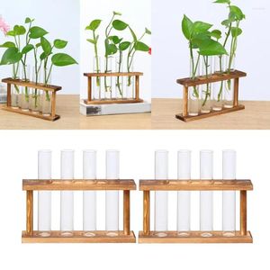 Vases 2pcs mur suspendu en verre pendrier de support de support en bois Rack de table Terrarium pour les plantes hydroponiques Décoration avec 8