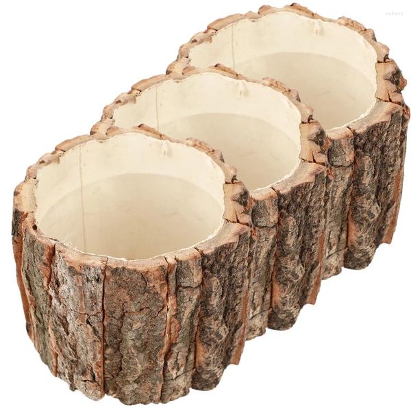 Jarrones 3 PC Cubo de flores Subsidador de madera Suculento Pot de la olla Artificial Farro rústica Interior Tocón de tocón Plantación de flores