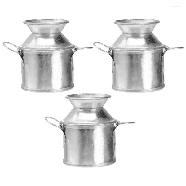 Vases 3 pièces pot à lait seau en étain mini seaux en métal accessoires de maison de poupée miniatures petits