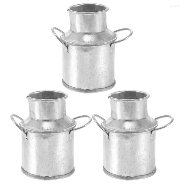 Vases 3 pièces pot à lait seau en étain ornement miniature petits jouets vintage accessoires décor maison accessoire centres de table
