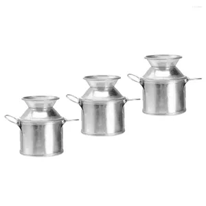 Jarrones 3 PCS Jarra de leche Cubo de hojalata Miniaturas Artesanías para flores Adorno Pequeños centros de mesa de hierro Decoración de jardinería de metal