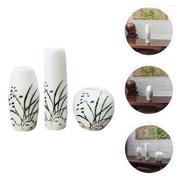 Vases 3 PCS Small Vase Mini Scene Decor Orchid Pot Pot Ceramic Miniature House Props orne