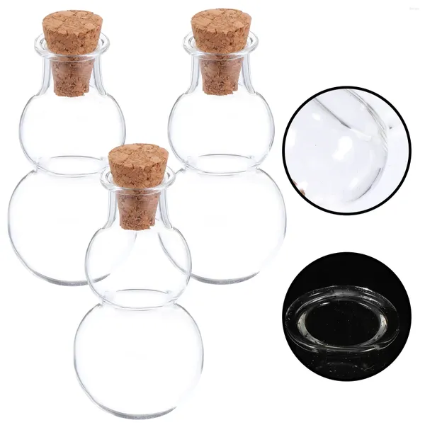 Jarrones 3 PCS Botella de deseos Mini Jar Corcho Drift Gourd Forma Botellas Pequeñas Gemas DIY Madera