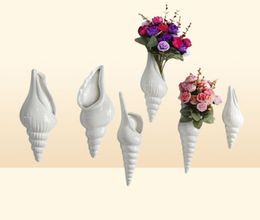 Jarrones 3 tipos moderno de cerámica blanca, concha de mar, florero, decoración del hogar para colgar en la pared, fondo de sala de estar decorado 6986556