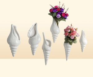 Vazen 3 types moderne witte keramische zeeschilconch bloem vaas muur hangende huisdecor woonkamer achtergrond versierd1664356