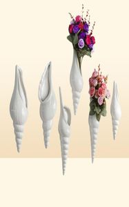 Vazen 3 types moderne witte keramische zeeschutje knelblekbloem vaaswand hangende huisdecor woonkamer achtergrond gedecoreerd5523115