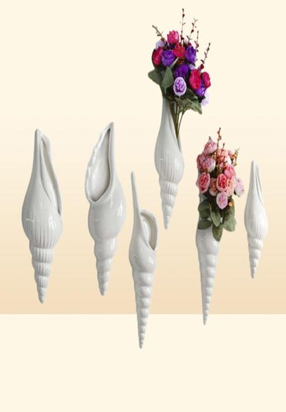 Jarrones 3 tipos modernos de cerámica blanca concha de mar barrón florero colgante de la pared decoración del hogar sala de estar decorado4156264