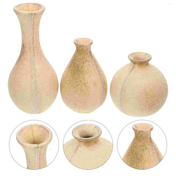 Vases 3 Vase en bois vierge inachevé Fleur Conteneur naturel Enfants Peinture à la main Jouets pour l'artisanat à la main Bureau à domicile