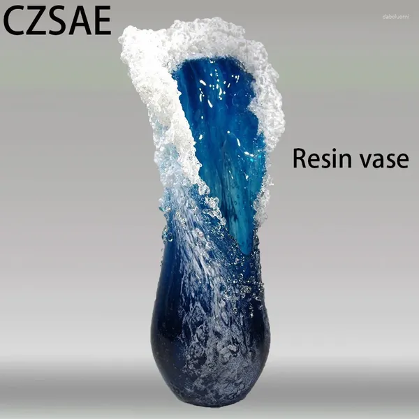 Vases 30cm Ocean Wave Vase Resin Crafts Marine Department Blue Home Decoration Luxury Creative Gift Table de mariage Ornement