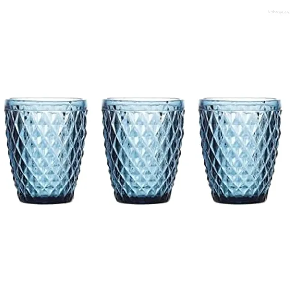 Vases 3pcs 220ml verre bleu pour l'eau de vin et les boissons gazeuses la texture est cristal clair transparent