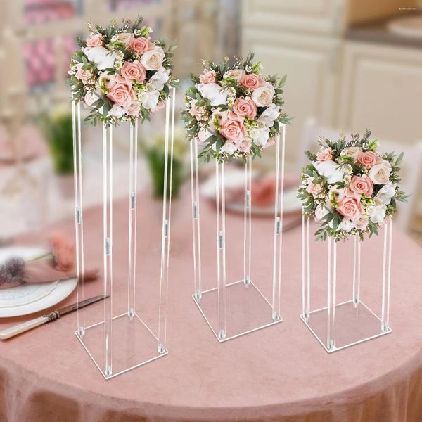 Vases 3pcs acrylic claire vase Centres de table de mariage colonne géométrique élégant stand floral présentateur de l'affichage 40/60 / 80 cm