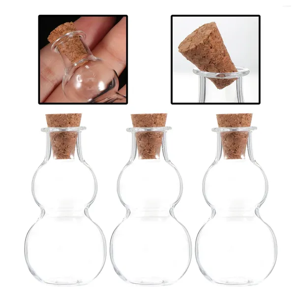 Jarrones 3pcs Forma de calabaza Botellas de deseos Frascos de vidrio transparentes Deriva con corcho