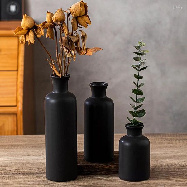 Vases 3pcs / Set Vase en céramique Ensemble pour fleurs et plantes Petit fût noir blanc Cadeaux d'étagère moderne