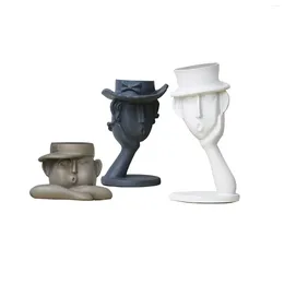 Vasos 3x rosto humano vaso plantador pote resina vaso retrato estátua decorativa para sala de estar mesa mesa escritório decoração