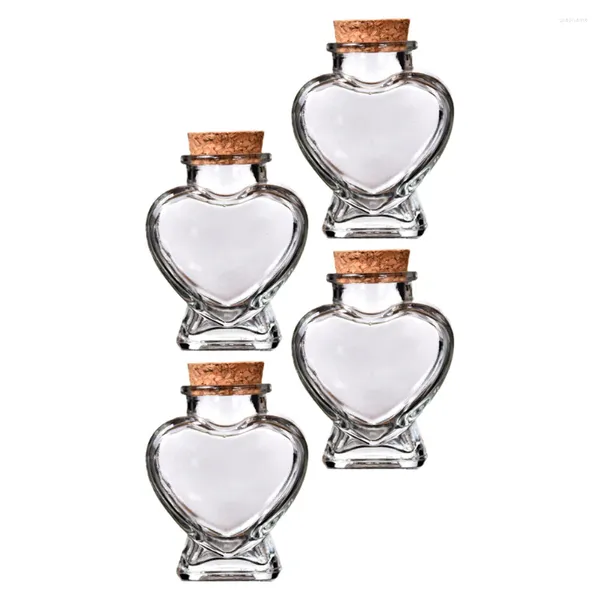 Vases 4 pièces bouteille en verre breloques Mini Potion bocaux transparents coeur bouteilles stockage articles de toilette conteneur fleur décoratif petit minuscule