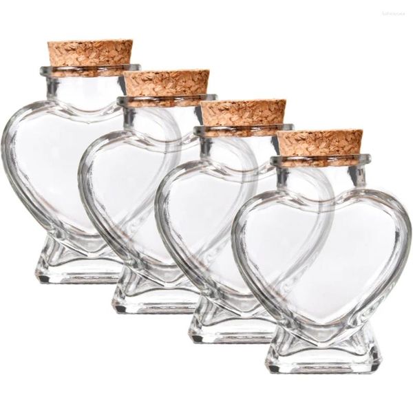 Jarrones 4 PCS Botellas de vidrio Tarros de corcho Tapas Contenedores de almacenamiento de madera Hermético