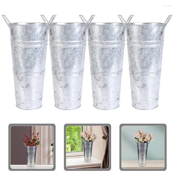 Vases 4 PCS Metal Tin Flower Bucket Decor Home Farmhouse French Franing Iron Rustic Style Vase