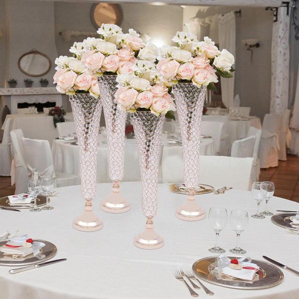 Vases 4pcs cristaux Trumpet Floral Vase Widding Flower Stand pour table centrale de table décoration de maison dorée