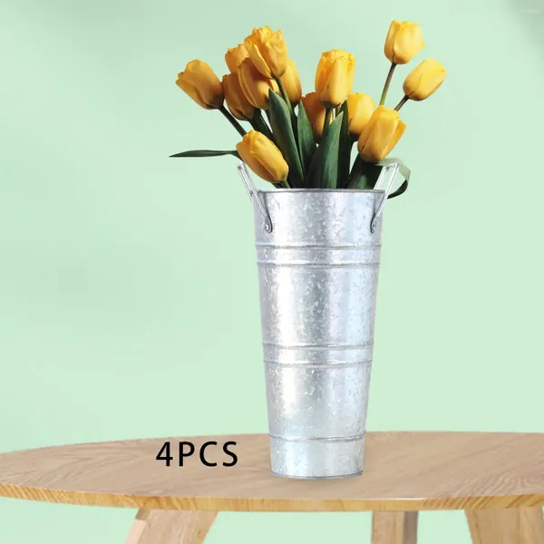 Jarrones 4 unids Flower Bucket Pots Contenedores Artístico Flowerpot Metal Granja para mesa Centro de mesa DIY Craft