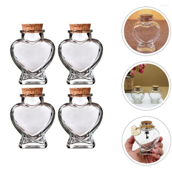 Vases 4pcs bouteilles en verre avec bouchons de liège en forme de coeur
