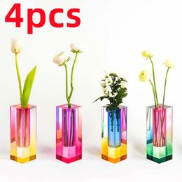Vases 4 pièces moderne arc-en-ciel pilier bourgeon acrylique Vase Table Vases en verre de luxe décoratif cristal fleur conteneur nordique chambre décor à la maison 231116