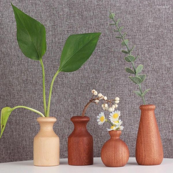 Vases 4styles ébène bois fleur minimaliste vintage art fait à la main bouteille hydroponique artisanat salon décoration de bureau