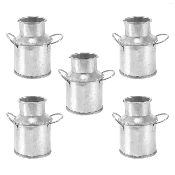 Jarrones 5 PCS Jarra de leche Cubo de lata Adorno en miniatura Macetas Plantas Flor Hierro Adorable Artesanía Barril Macetero rústico